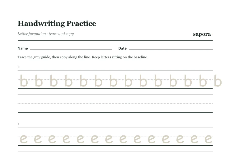The top of the printable Handwriting Practice worksheet