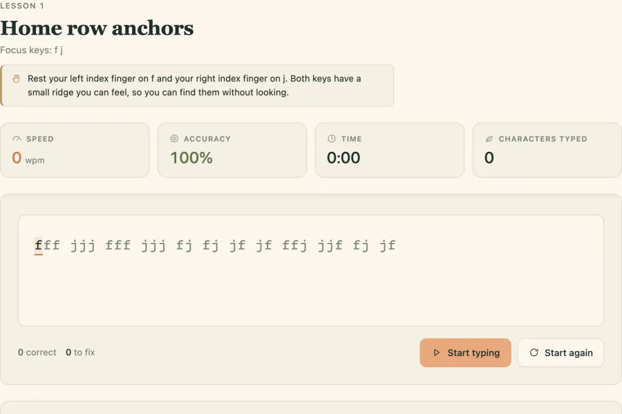 The Typing Tutor tool as it appears on screen